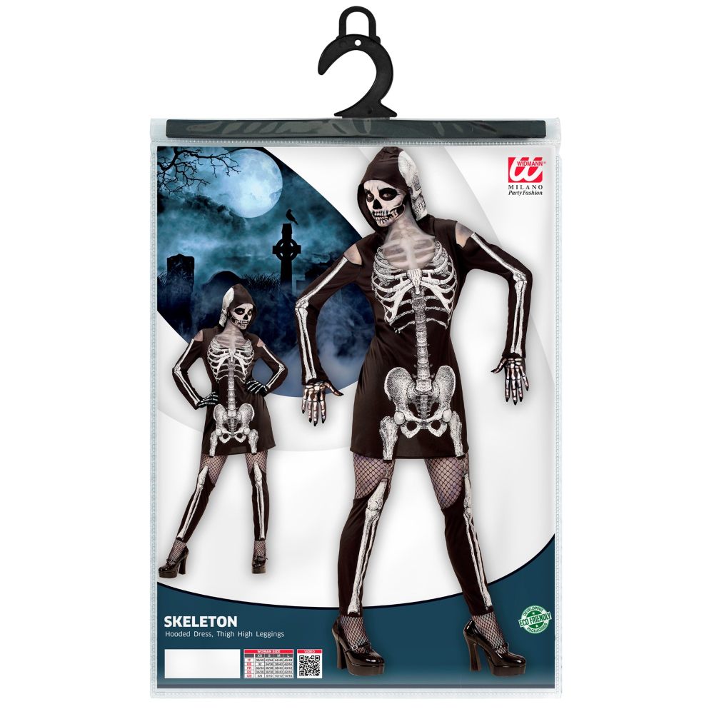 VESTITO CARNEVALE SCHELETRO TRAVESTIMENTO HALLOWEEN DONNA - 9872