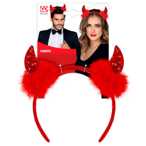 CERCHIETTO CORNA IN PAILLETTES ROSSE ACCESSORI TRAVESTIMENTO CARNEVALE HALLOWEEN - 03377