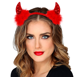 CERCHIETTO CORNA IN PAILLETTES ROSSE ACCESSORI TRAVESTIMENTO CARNEVALE HALLOWEEN - 03377