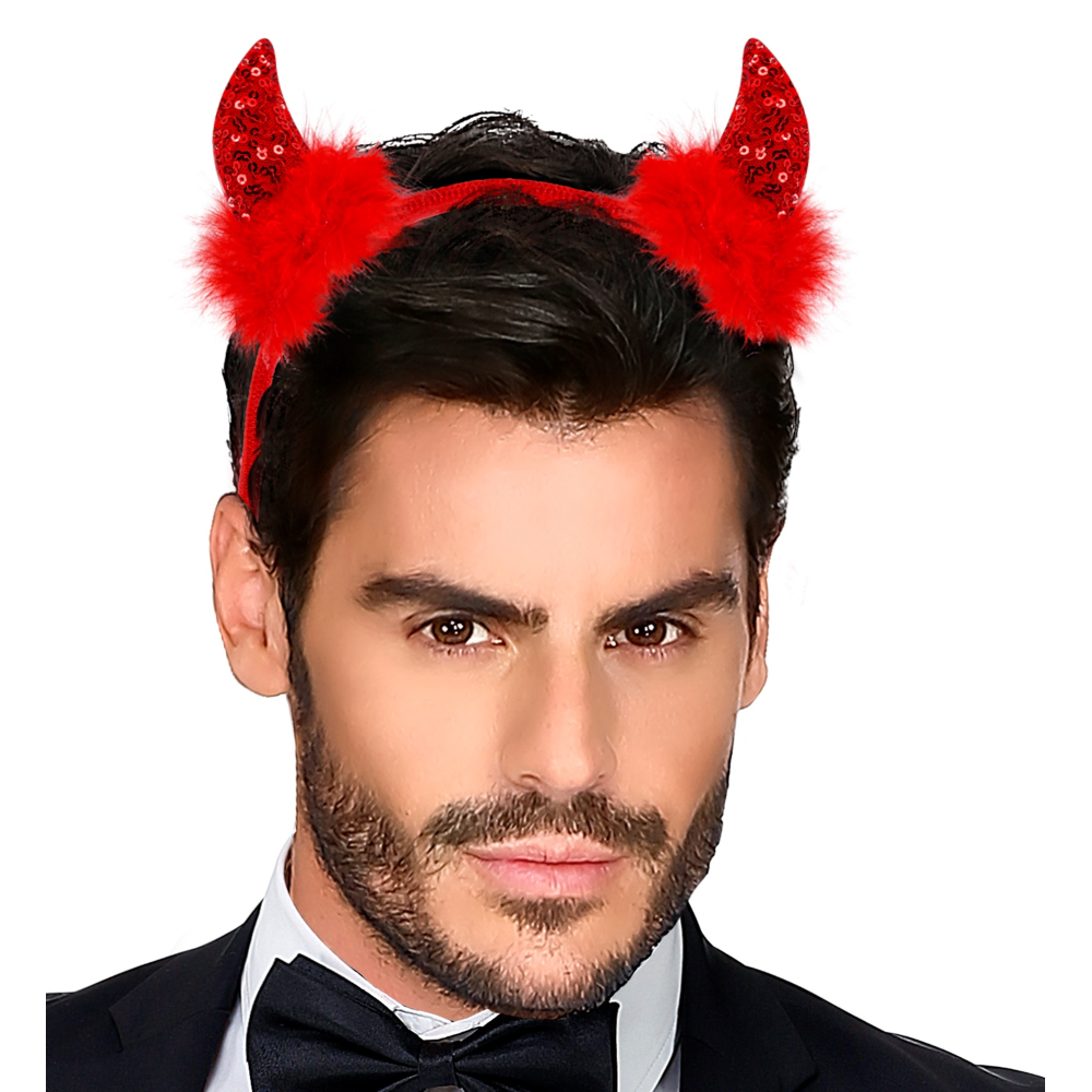 CERCHIETTO CORNA IN PAILLETTES ROSSE ACCESSORI TRAVESTIMENTO CARNEVALE HALLOWEEN - 03377
