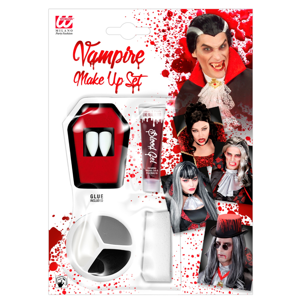 SET TRUCCO VAMPIRO CON SANGUE E CANINI ACCESSORI TRAVESTIMENTO HALLOWEEN CARNEVALE - 4100V