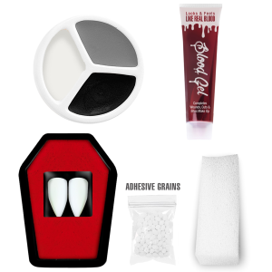SET TRUCCO VAMPIRO CON SANGUE E CANINI ACCESSORI TRAVESTIMENTO HALLOWEEN CARNEVALE - 4100V