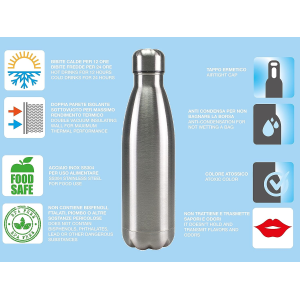 BOTTIGLIA TERMICA H2O BORRACCIA IN ACCIAIO INOX 750 ML ISOTERMICA 24H FREDDA 12H CALDO - AG1231