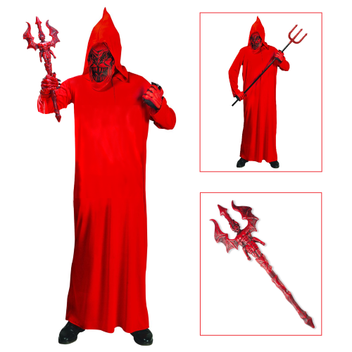 VESTITO CARNEVALE CON ACCESSORI DIAVOLO TRIDENTE TRAVESTIMENTO HALLOWEEN BAMBINO 11/13 ANNI - 0249+6976D
