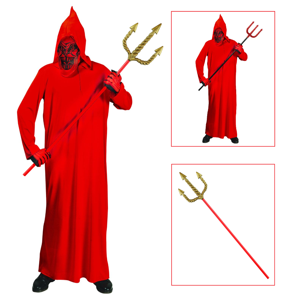 VESTITO CARNEVALE CON ACCESSORI DIAVOLO TRIDENTE DORATO TRAVESTIMENTO HALLOWEEN BAMBINO 11/13 ANNI - 0249+24221