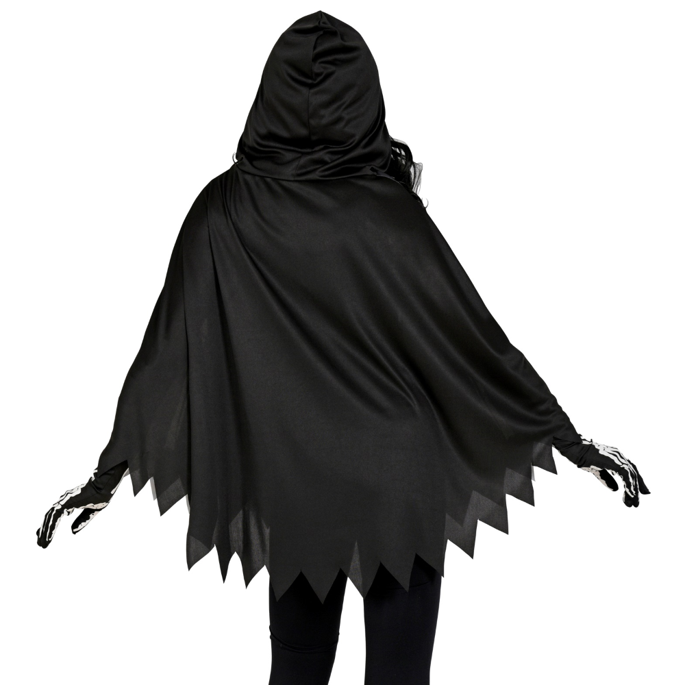 COSTUME DA SCHELETRO TRAVESTIMENTO PER ADULTI PONCHO CON CAPPUCCIO HALLOWEEN - 48154