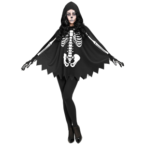 COSTUME DA SCHELETRO TRAVESTIMENTO PER ADULTI PONCHO CON CAPPUCCIO HALLOWEEN - 48154