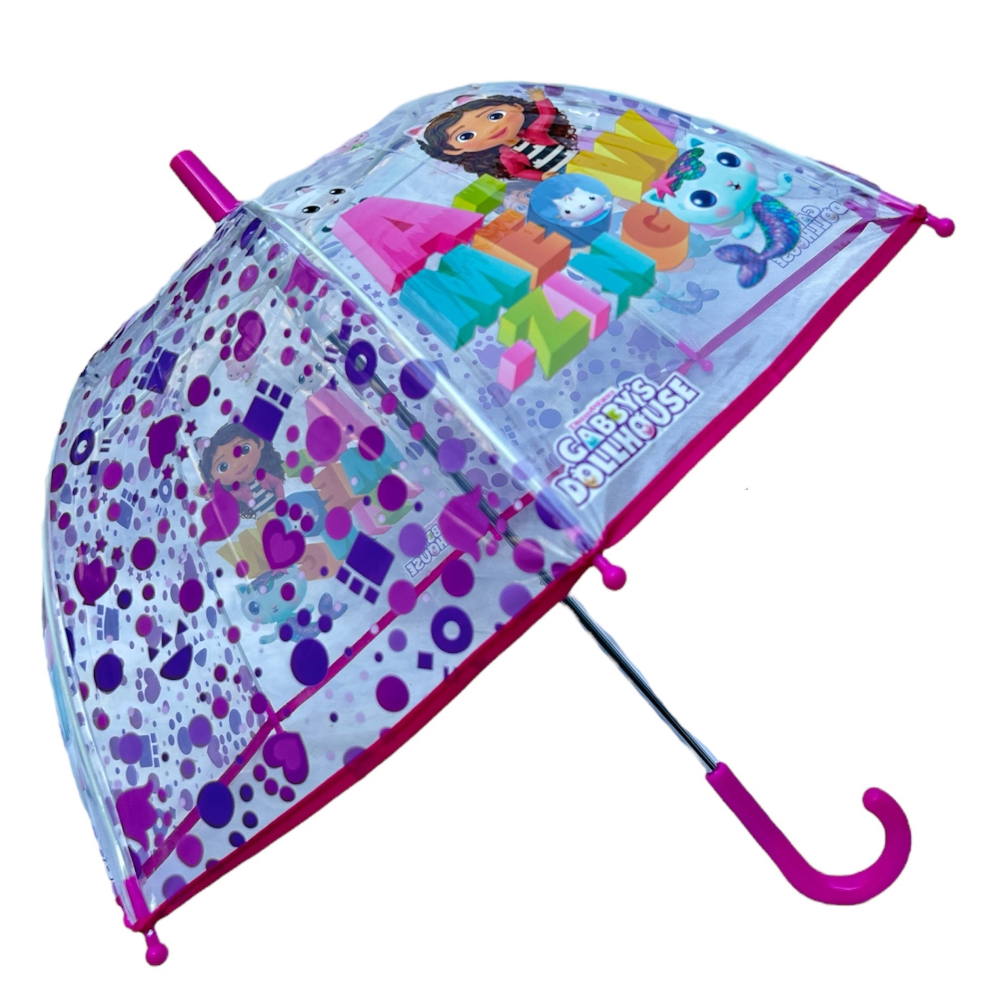 SET PIOGGIA MANTELLINA + OMBRELLO A CUPOLA GABBY'S DOLLHOUSE 3/4 ANNI BAMBINA - O0764MC+O0795MC
