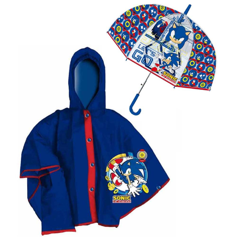 SET PIOGGIA MANTELLINA + OMBRELLO A CUPOLA SONIC 4/5 ANNI BAMBINO - SN4389MC+SN4388MC