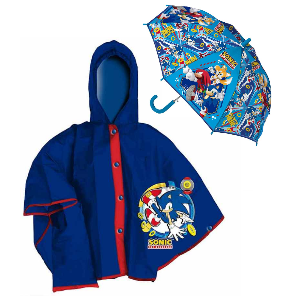 SET PIOGGIA MANTELLINA + OMBRELLO SONIC 6/7 ANNI BAMBINO - SN4389MC+SN4387MC