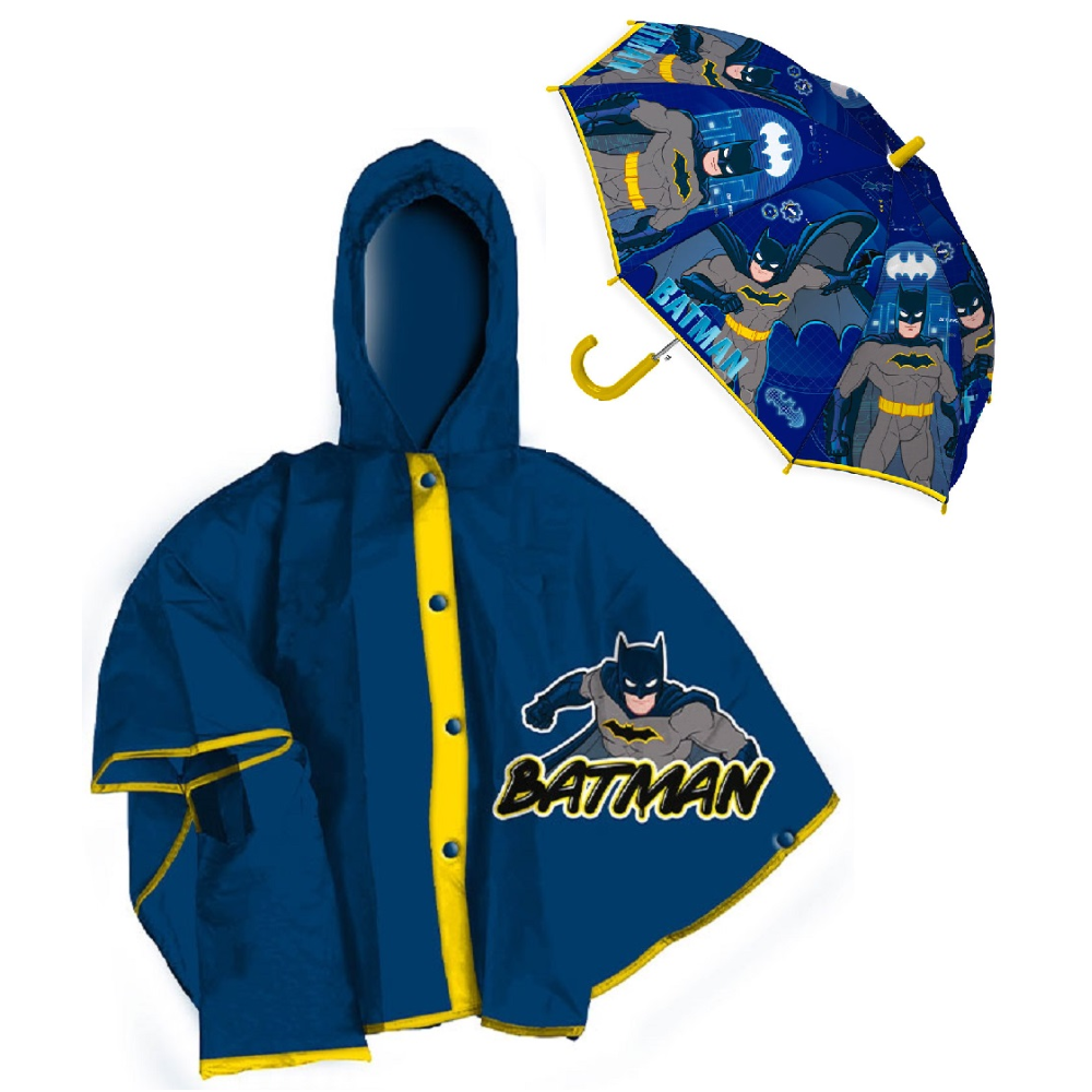 SET PIOGGIA MANTELLINA + OMBRELLO BATMAN 3/4 ANNI BAMBINO - L04575MC+L04573MC