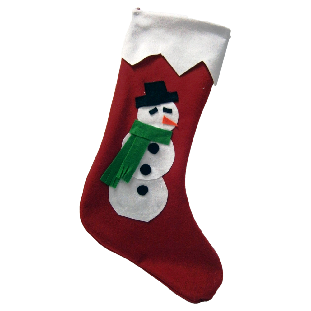 CALZA BEFANA PUPAZZO DI NEVE ROSSA IN PILE CM. 35x15/25x1