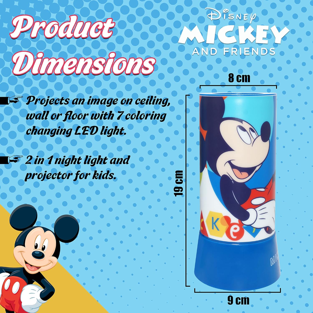 LAMPADA CON PROIETTORE TOPOLINO DISNEY LUCE LED MULTICOLORE LAMPADA A BATTERIE - WD22145