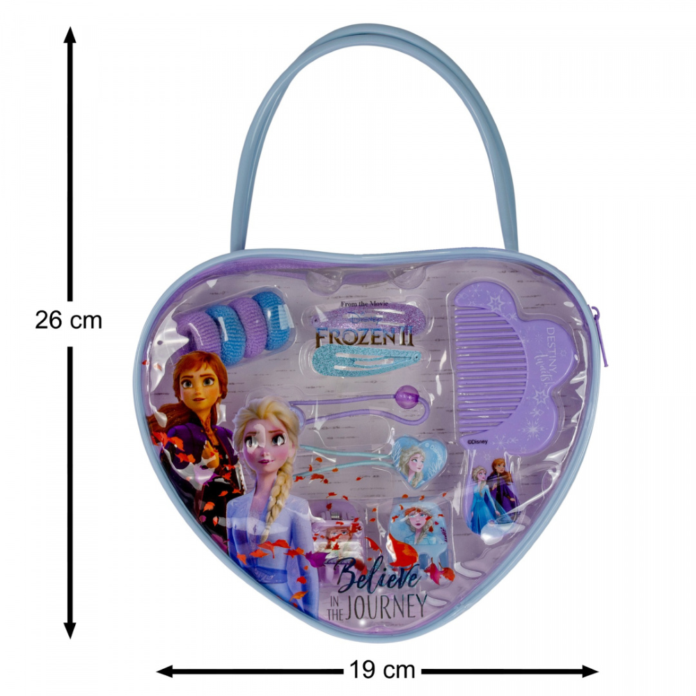 SET ACCESSORI CAPELLI FROZEN DISNEY 11 PEZZI CON BORSETTA A FORMA DI CUORE - WD20768