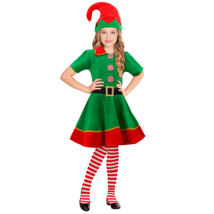 COSTUME VESTITO ABITO TRAVESTIMENTO CARNEVALE NATALE ELFO AIUTANTE DI BABBO NATALE BAMBINA