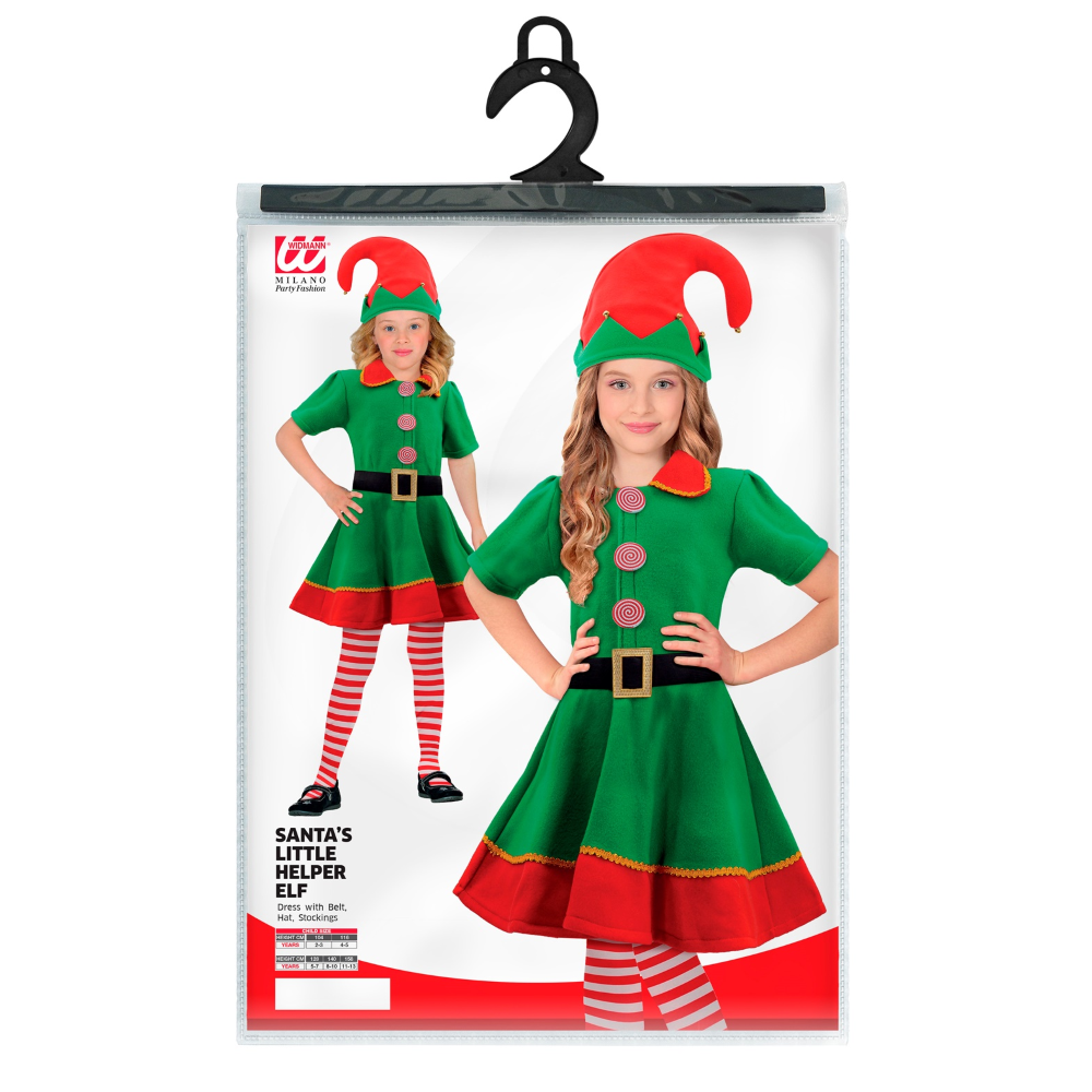 COSTUME VESTITO ABITO TRAVESTIMENTO CARNEVALE NATALE ELFO AIUTANTE DI BABBO NATALE BAMBINA