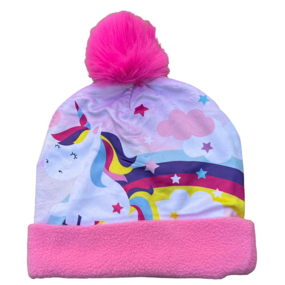 CAPPELLO INVERNALE UNICORNO CON RISVOLTO E PON PON PER BAMBINI - X07133MC