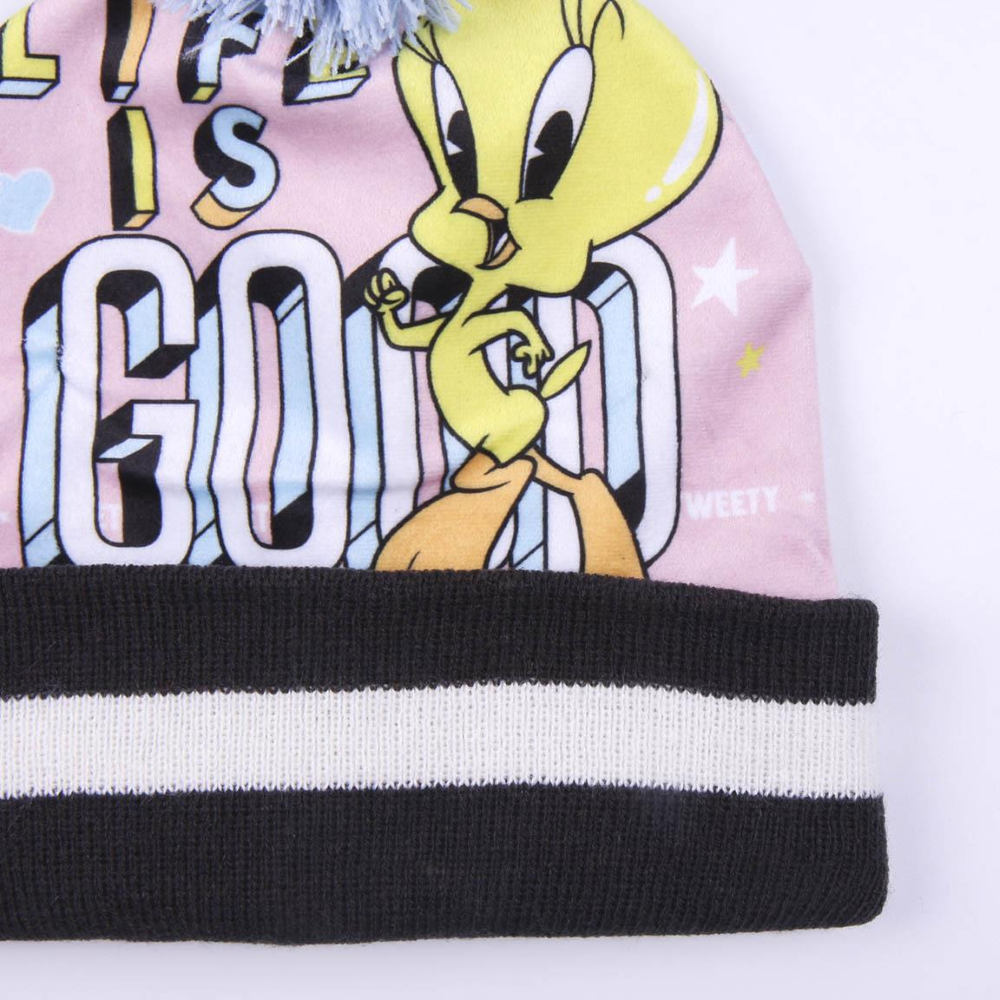 CAPPELLO INVERNALE CON PON PON SCALDACOLLO GUANTI TITTI LOONEY TUNES 3 PZ CON CONFEZIONE REGALO - 9625