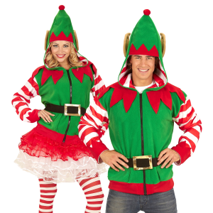 VESTITO CARNEVALE ELFO AIUTANTE DI BABBO NATALE FELPA COSTUME TRAVESTIMENTO ADULTO - 0703