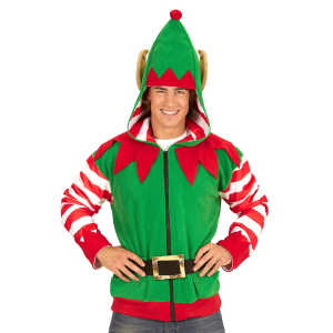 VESTITO CARNEVALE ELFO AIUTANTE DI BABBO NATALE FELPA COSTUME TRAVESTIMENTO ADULTO - 0703
