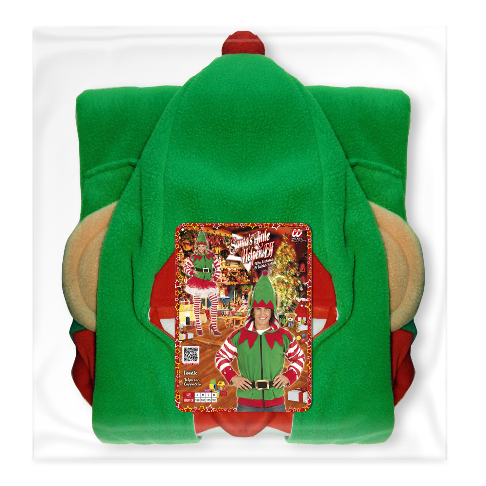 VESTITO CARNEVALE ELFO AIUTANTE DI BABBO NATALE FELPA COSTUME TRAVESTIMENTO ADULTO - 0703