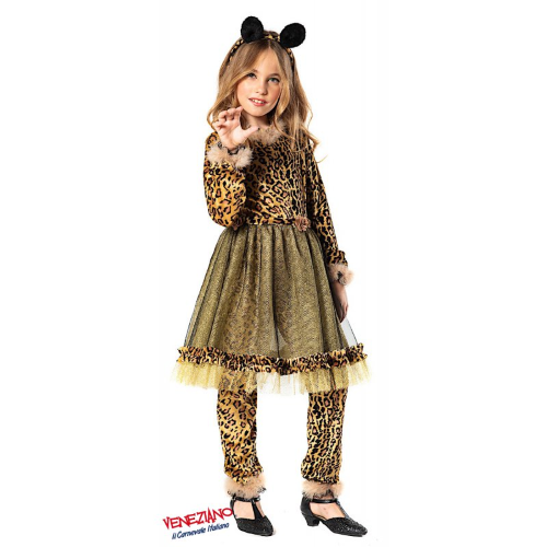 COSTUME VESTITO ABITO TRAVESTIMENTO CARNEVALE BAMBINA GHEPARDINA TAGLIE 7/10 ANNI - 51175
