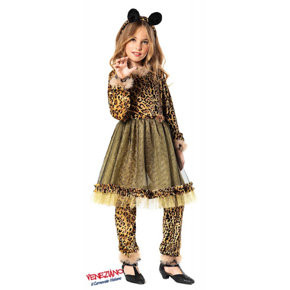 COSTUME VESTITO ABITO TRAVESTIMENTO CARNEVALE BAMBINA GHEPARDINA TAGLIE 7/10 ANNI - 51175