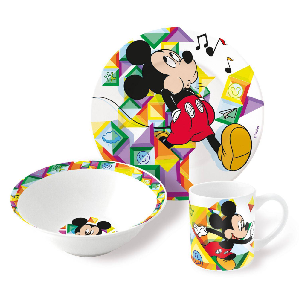 SET 3 PEZZI IN CERAMICA TOPOLINO DISNEY TAZZA CIOTOLA PIATTO STOVIGLIE PER BAMBINI IN CONFEZIONE - 78185