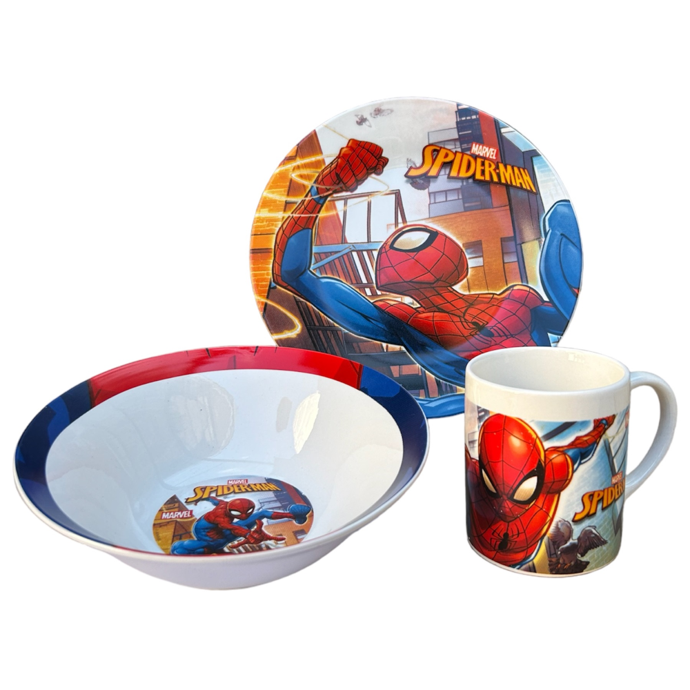SET 3 PEZZI IN CERAMICA SPIDERMAN MARVEL TAZZA CIOTOLA PIATTO STOVIGLIE PER BAMBINI IN CONFEZIONE - 78375