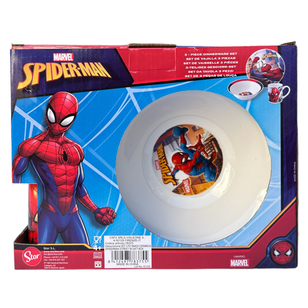 SET 3 PEZZI IN CERAMICA SPIDERMAN MARVEL TAZZA CIOTOLA PIATTO STOVIGLIE PER BAMBINI IN CONFEZIONE - 78375