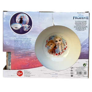 SET 3 PEZZI IN CERAMICA FROZEN DISNEY TAZZA CIOTOLA PIATTO STOVIGLIE PER BAMBINI IN CONFEZIONE - 80636