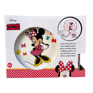 SET 3 PEZZI IN CERAMICA MINNIE DISNEY TAZZA CIOTOLA PIATTO STOVIGLIE PER BAMBINI IN CONFEZIONE - 88105