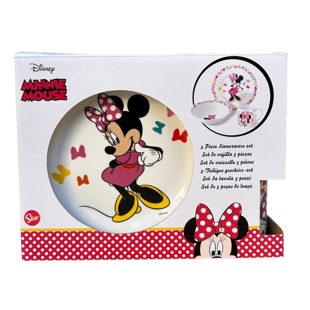 SET 3 PEZZI IN CERAMICA MINNIE DISNEY TAZZA CIOTOLA PIATTO STOVIGLIE PER BAMBINI IN CONFEZIONE - 88105