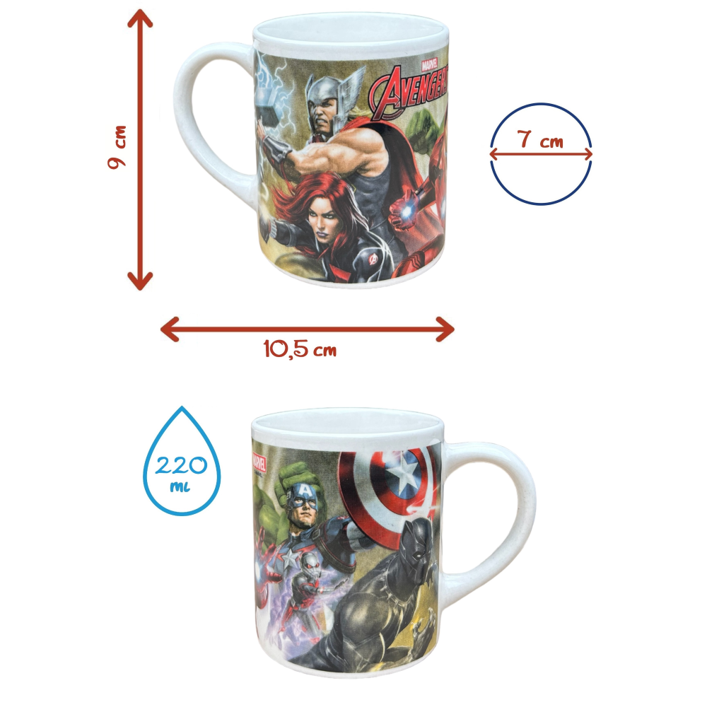 SET 3 PEZZI IN CERAMICA AVENGERS MARVEL TAZZA CIOTOLA PIATTO STOVIGLIE PER BAMBINI IN CONFEZIONE - 02865