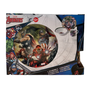SET 3 PEZZI IN CERAMICA AVENGERS MARVEL TAZZA CIOTOLA PIATTO STOVIGLIE PER BAMBINI IN CONFEZIONE - 02865