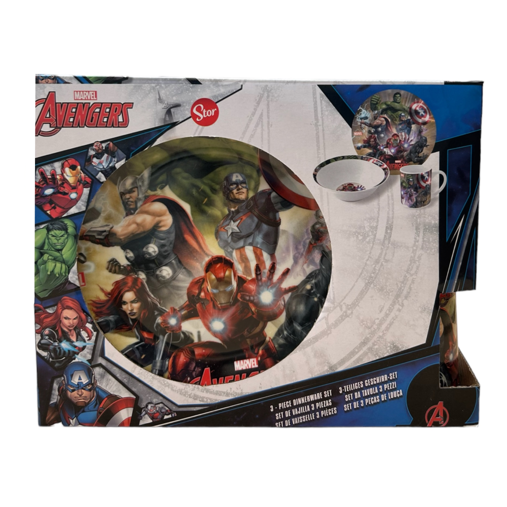 SET 3 PEZZI IN CERAMICA AVENGERS MARVEL TAZZA CIOTOLA PIATTO STOVIGLIE PER BAMBINI IN CONFEZIONE - 02865