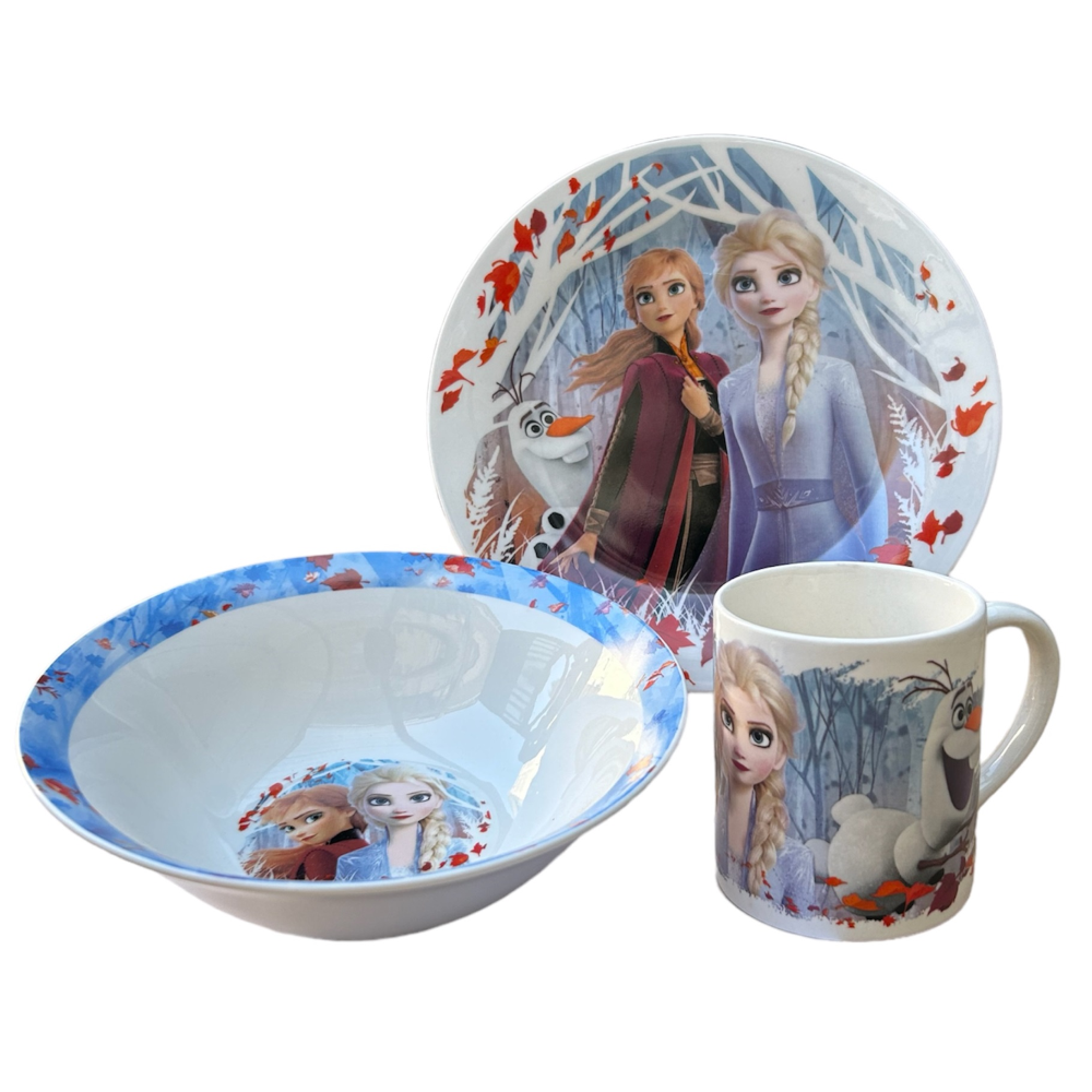SET 3 PEZZI IN CERAMICA FROZEN DISNEY TAZZA CIOTOLA PIATTO STOVIGLIE PER BAMBINI IN CONFEZIONE - 80636