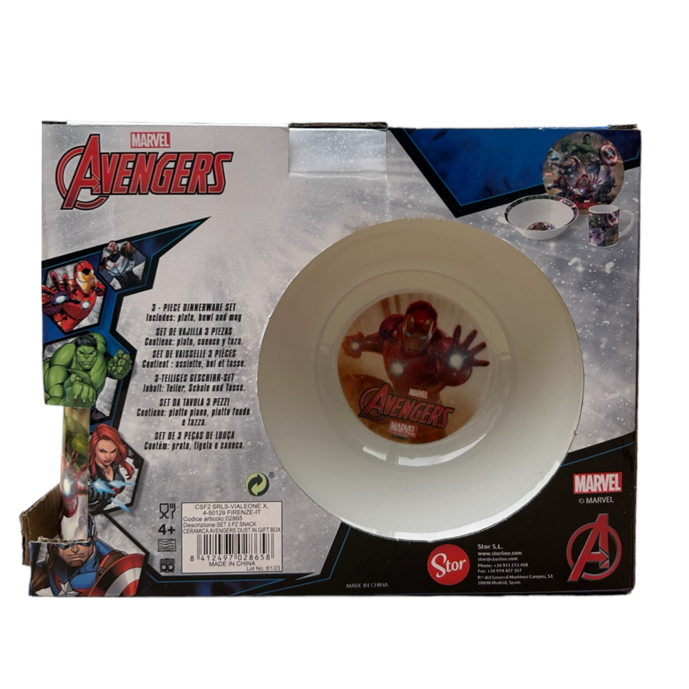 SET 3 PEZZI IN CERAMICA AVENGERS MARVEL TAZZA CIOTOLA PIATTO STOVIGLIE PER BAMBINI IN CONFEZIONE - 02865