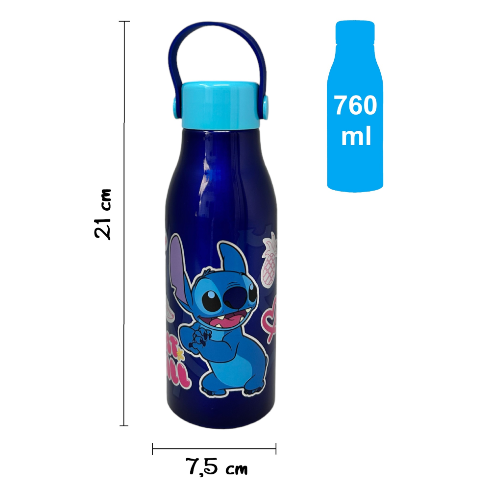 BORRACCIA IN ALLUMINIO STITCH DISNEY TAPPO CON MANICO IN SILICONE 760 ML - 75061