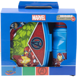 SET PRANZO AVENGERS MARVEL 2 PEZZI BORRACCIA 400 ML PORTAMERENDA - ST74173