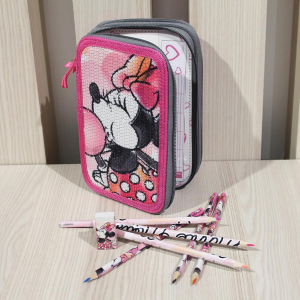 ASTUCCIO SCUOLA MINNIE MOUSE DISNEY MULTISCOMPARTO 3 ZIP PORTACOLORI GIOTTO - 3062