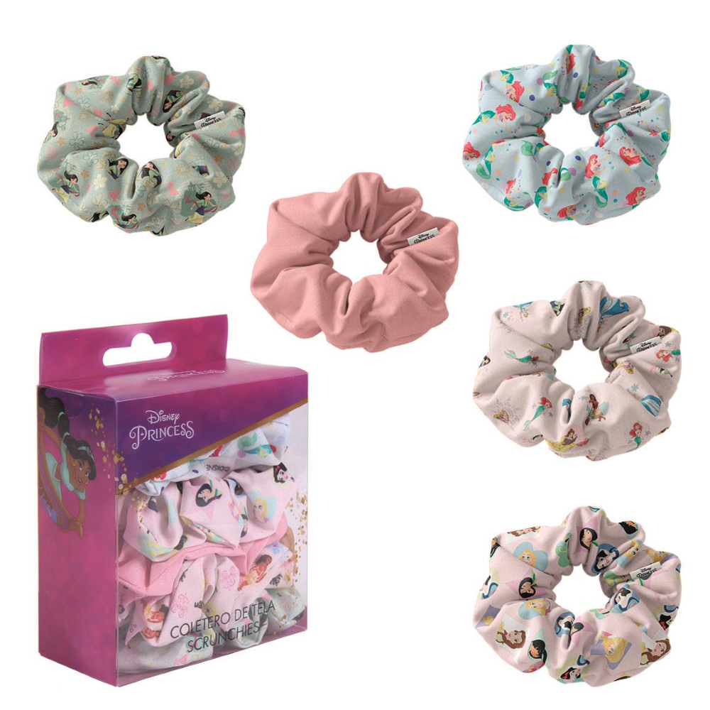 SCRUNCHIES PRINCIPESSE DISNEY ELASTICI PER CAPELLI IN TELA 5 PEZZI IN CONFEZIONE - 1913