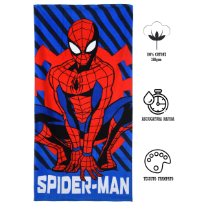 TELO MARE SPIDERMAN MARVEL ASCIUGAMANO PER BAMBINI IN COTONE CM 140X70 - EX1976