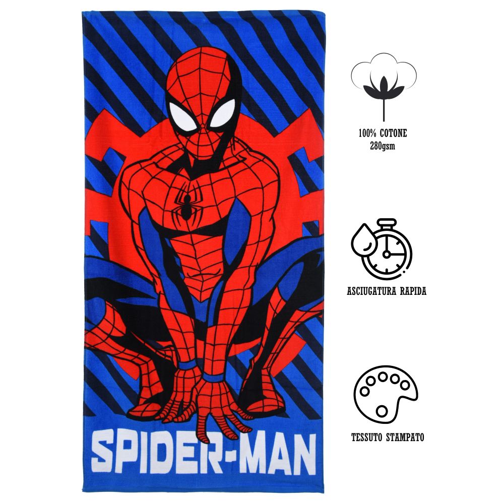 TELO MARE SPIDERMAN MARVEL ASCIUGAMANO PER BAMBINI IN COTONE CM 140X70 - EX1976