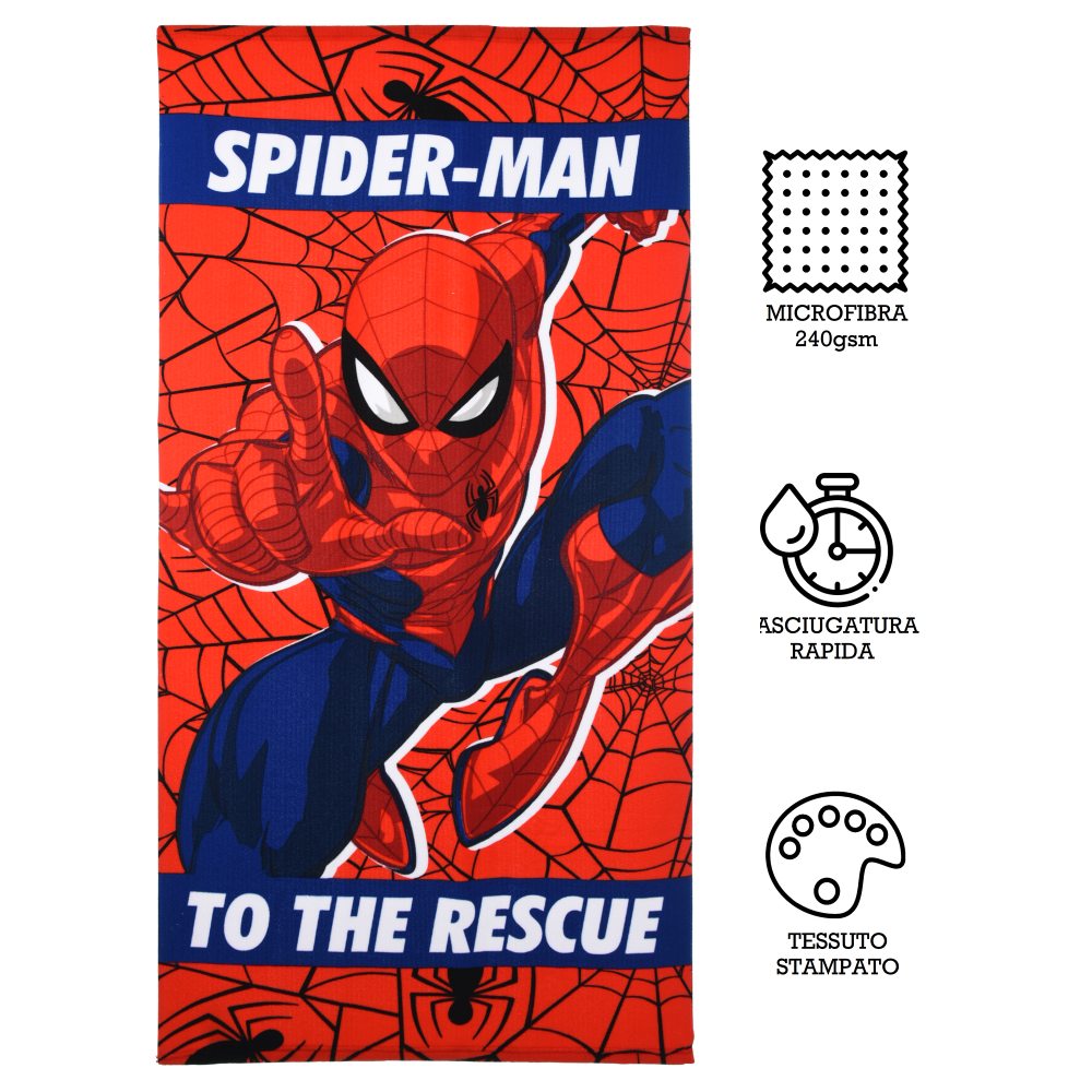 TELO MARE SPIDERMAN MARVEL ASCIUGAMANO PER BAMBINI IN MICROFIBRA CM 140X70 - EX1978