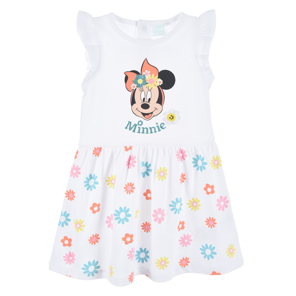SCAMICIATA MINNIE DISNEY ABITO VESTITO 100% COTONE BAMBINA - EX0007BIANCO