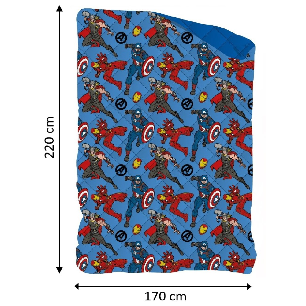 TRAPUNTINO AVENGERS MARVEL COPERTA COPRILETTO TRAPUNTATO 100 GSM LETTO SINGOLO 170X250 CM - AVE-1366