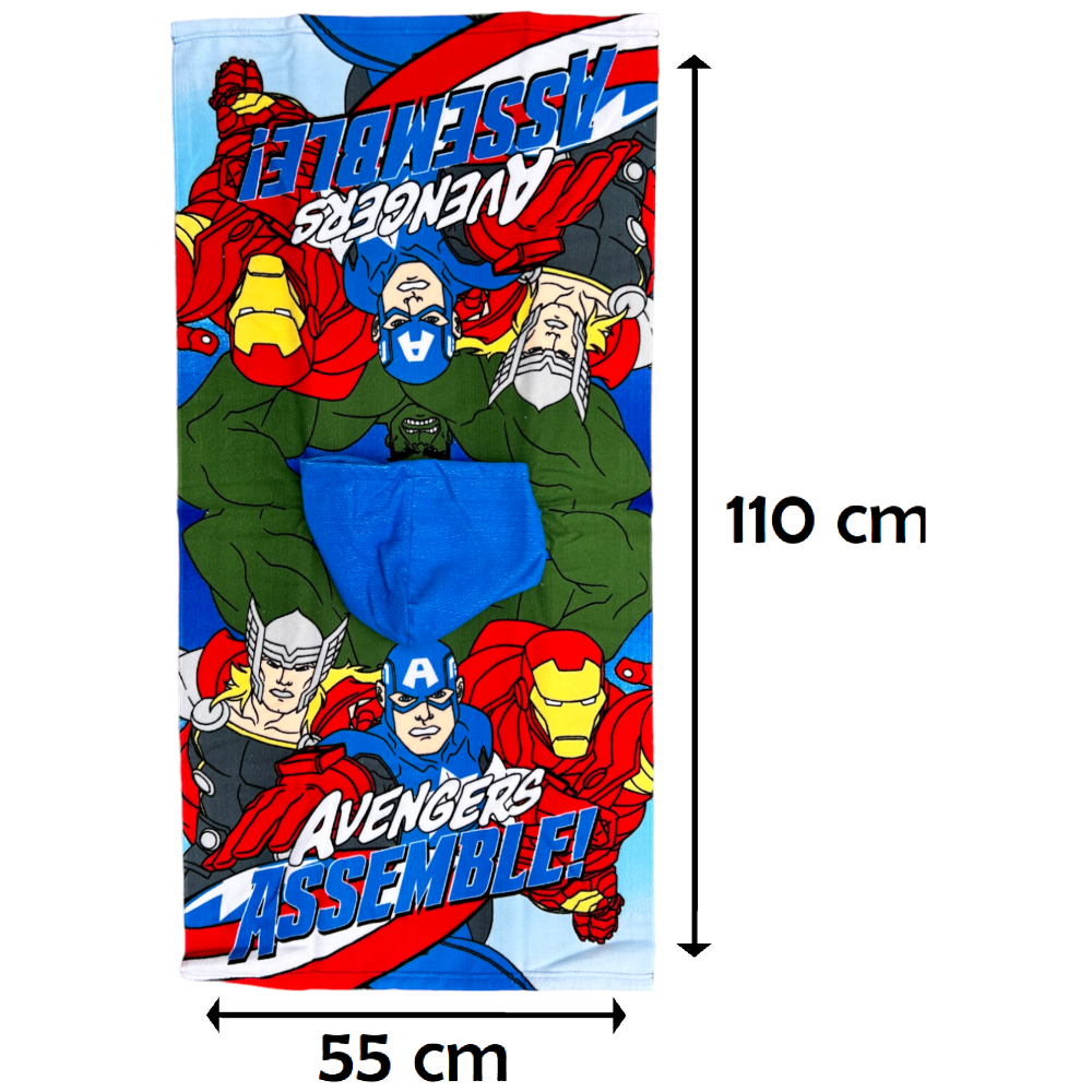PONCHO MARE AVENGERS MARVEL 110 X 55 CM ACCAPPATOIO PER BAMBINI 100% PL - EX1981