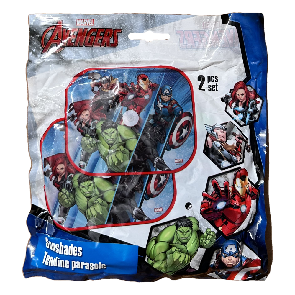 TENDINE PARASOLE LATERALI AVENGERS MARVEL COPPIA DI TENDINE PER AUTO 44 X 35 CM PROTEZIONE RAGGI UV - 35780