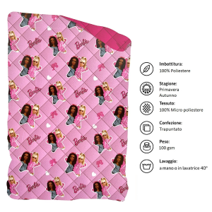 TRAPUNTINO BARBIE COPERTA COPRILETTO TRAPUNTATO 100 GSM LETTO SINGOLO 170X250 CM - BAR-1378